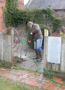 Cleaning the slabs that were later re-used
