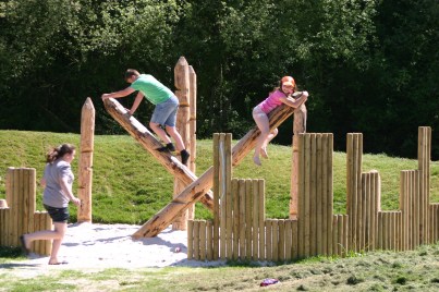 A notched pole climber with sand under