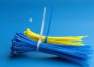 Strong plastic, of varying lengths/thicknesses - good for tying canes or other structures together- not good for securing plant stems -can't be adjusted