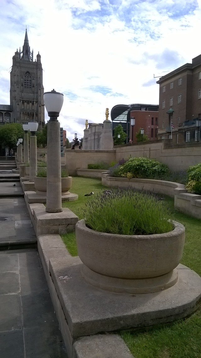 Looking across the War Memorial gardens to The Forum