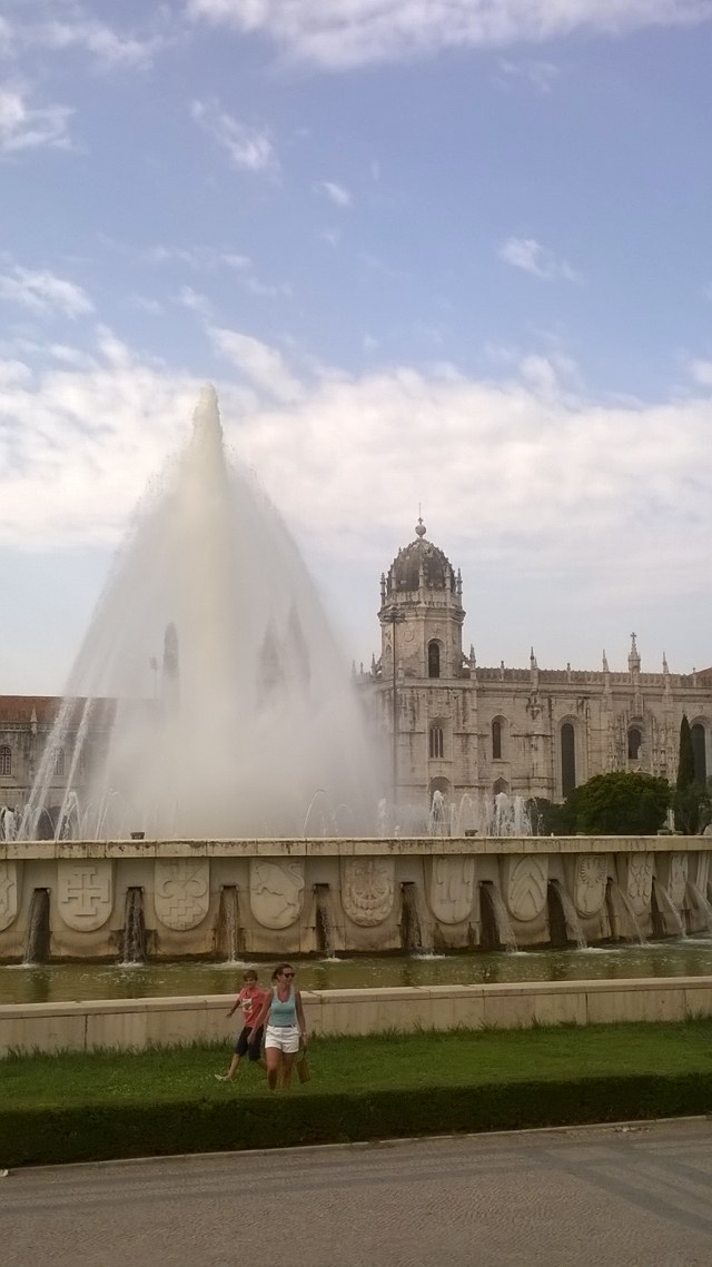Fountain in front of the Monastery Geronimos, Belem, Lisbon, Portugal. A place I've been several times, but can't remember the fountain ever being in operation!