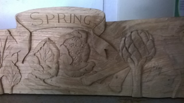 Sneak preview...part of the carved oak rail to be set atop the new noticeboard